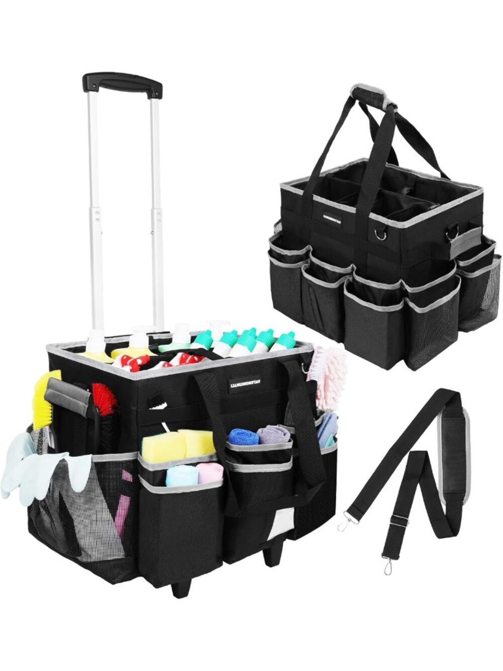 Large Rolling Cleaning Caddy Bag with Wheels, Water-Resistant Organizer for Home
